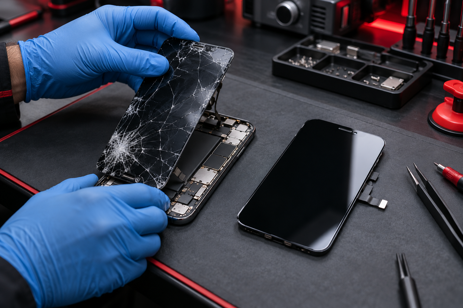 Kırık telefon ekranı ve değişim ekranının incelenmesi